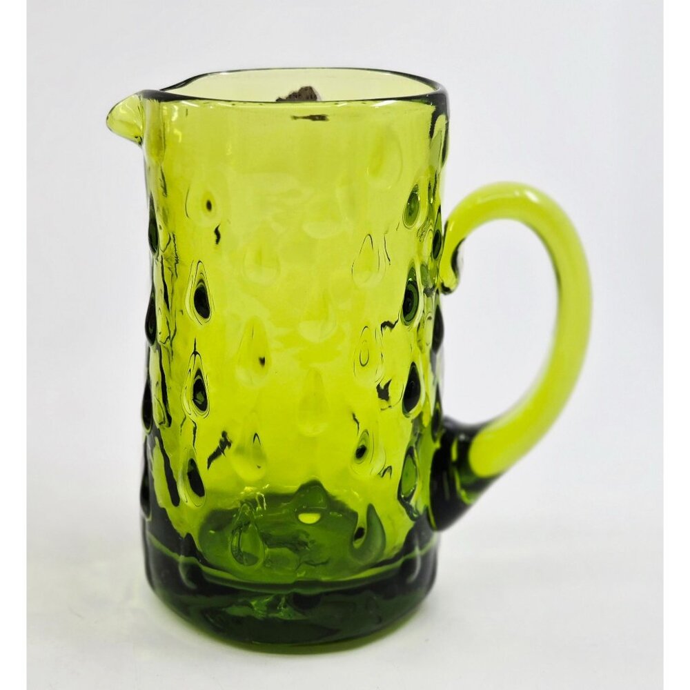 Rainbow Glass Tear Drop Green Pitcher 5"